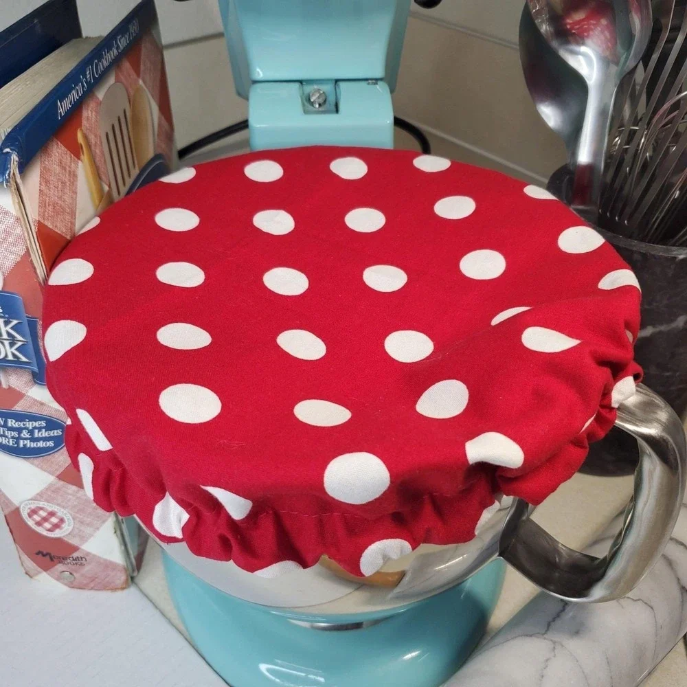 Cherries‎ On Black Polka Dot Reversible KitchenAid Mixer Mixing Bowl Cover Decor